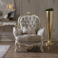 Fauteuil de salon de conception française haut de gamme, chaise longue classique, broderie de luxe, tissu bleu, chaises de salon