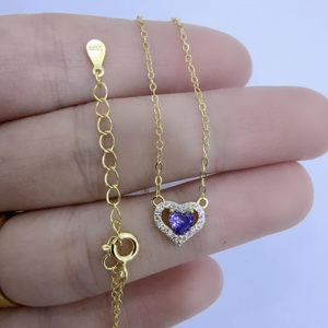 Collana in Argento Sterling 925 con Cuore Viola e Cristallo, Gioiello Regolabile di Lusso per Donne, Placcato Oro con Zirconi, Economico e Portafortuna per Bambini - Product Image 2