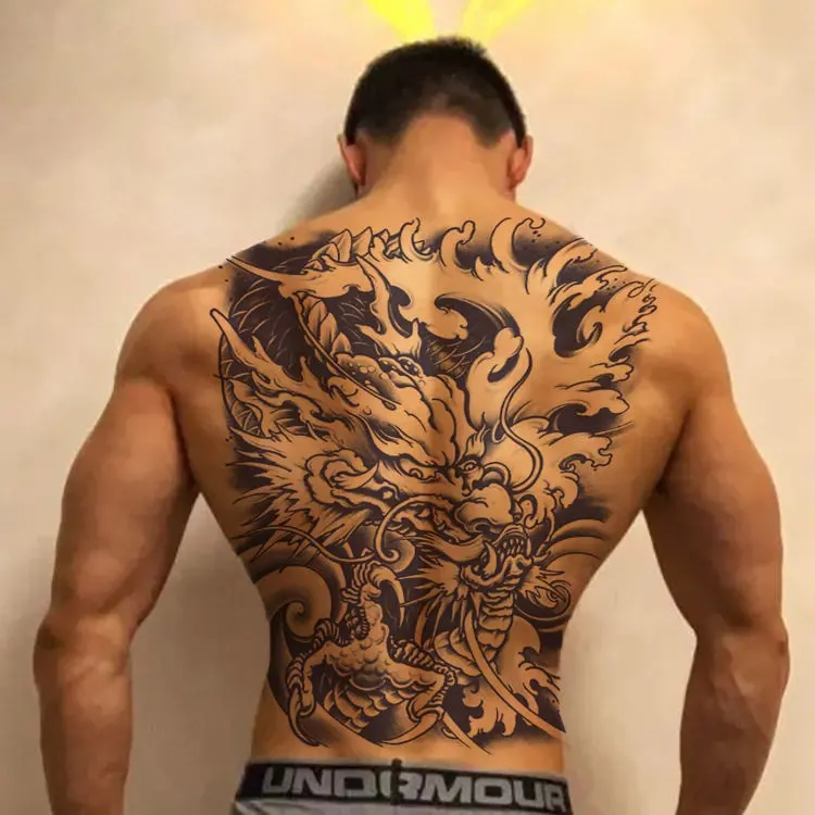 Pegatina de plantilla de tatuaje de jugo de hierbas de larga duración, pegatina de tatuaje semipermanente impermeable con espalda completa grande, tatuaje falso de espalda entera