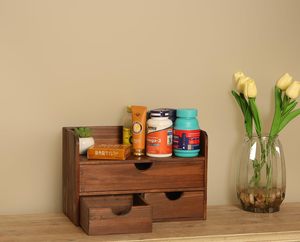 ที่จัดระเบียบลิ้นชักไม้ไผ่แบบปรับได้ 3 ช่อง สำหรับจัดเก็บของใช้ในบ้าน พร้อมชั้นวางของ ที่จัดระเบียบโต๊ะทำงาน และชั้นวางจดหมาย - Product Image 3