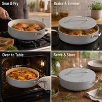 Batterie de cuisine en aluminium pressé écologique avec revêtement céramique, poignée en acier inoxydable, compatible induction, wok inclus – Vente Flash