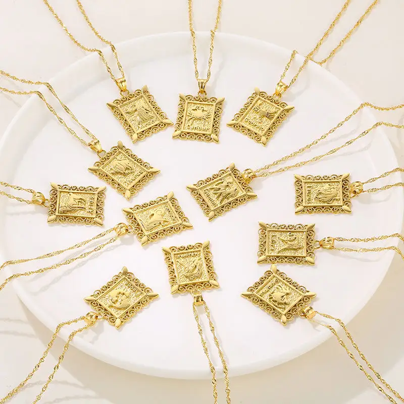 Colliers de bijoux délicats en acier inoxydable plaqué or 18 carats collier de carte de collier de zodiaque vintage imperméable du zodiaque