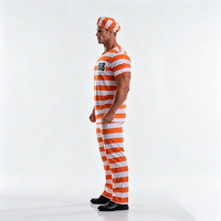 Costume de prisonnier rayé orange et blanc pour homme avec numéro imprimé, ensemble uniforme d'otage de prison pour adulte, tenue de cosplay avec chapeau assorti