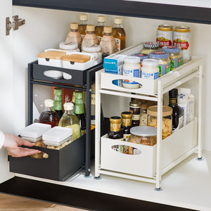 Pull Out Storage Rack Cabinet <b>Shelf</b> Kitchen Spice Drawer Tiered Organizer Rectangle Bolt <b>Inserting</b> Type Food Container - Product Image 1