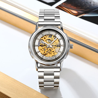 Montre squelette pour homme SKMEI M035, mécanique, 3ATM, or, marque de luxe, montres automatiques en acier, montres pour homme au poignet