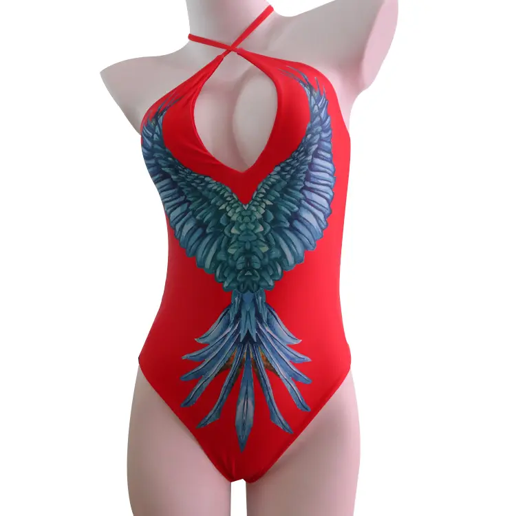 Custom Design lady Beachwear High Quality One Piece Digital Sublimation Women Red Position Printing Swimwear Bikini