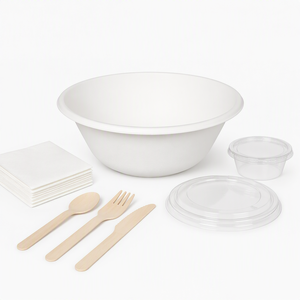 Bol compostable en bagasse 500ml 24oz 32oz sans PFAS, en pulpe de canne à sucre, pour salade, soupe, poke, riz, à emporter, événements, traiteur, usine - Product Image 3