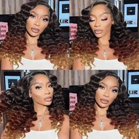 Venta de Fábrica: Peluca de Cabello Humano Ombre Marrón 13x4 con Ondas Sueltas Profundas, Peluca Frontal de Encaje Color Rubio Miel 1B/4/30