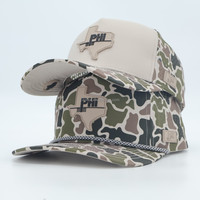Casquette de baseball unisexe OEM à séchage rapide, nouvelle mode, avec logo en patch PVC, imperméable, en polyester, motif camouflage, perforations découpées au laser, avec cordon, pour le sport et le golf
