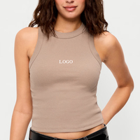 Débardeur côtelé en coton pour femme, col montant, sans manches, respirant, séchage rapide, tricoté, personnalisable avec logo, pour la course, la gym et le yoga