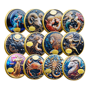 Personalizado doce signos del zodiaco constelación Metal relieve monedas conmemorativas Floral pirámide Ángel fruta música Hada personalizado - Product Image 1