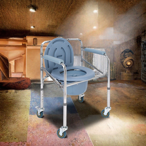 <b>Folding</b> <b>Commode</b> Chair with Wheels Portable Toilet Seat Steel Frame for Elderly Adults Bedside Bathroom Use RTS Products - Product Image 3
