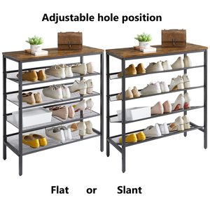 <span class=keywords><strong>Zapatero</strong></span> <span class=keywords><strong>Industrial</strong></span> de 5 niveles, organizador de calzado con 4 estantes de malla, plano o inclinable, ajustable, para 16 pares de entrada - Product Image 4