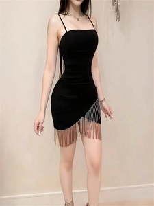 ชุดเดรสรัดรูปแขนกุดแต่งพู่สำหรับผู้หญิงมาใหม่ชุดเดรสเซ็กซี่มินิคล้องคอที่สง่างามสำหรับฤดูร้อน - Product Image 3