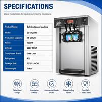 Machine à glace molle en acier inoxydable, 3 saveurs, 20L/H, mini sorbetière avec système de refroidissement stable pour les entreprises