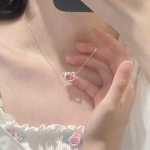 Kitty Cat Pearl Necklace For Women Cartoon Clavicle Chain Gift 10cm Extended Chain - Product Image 2