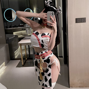 Costume de femme de chambre de vache sexy et mignonne, habillage, lingerie, jeu de rôle, vêtements cosplay, uniforme de fille, ensemble de 6 pièces1268 - Product Image 5