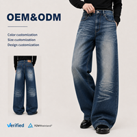 Jeans amples vintage pour hommes, en denim délavé, avec logo personnalisé, prix d'usine, OEM ODM, vente en gros, pantalons à jambe large effet usé