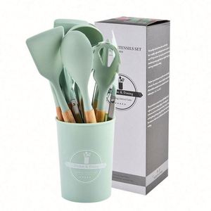 Raybin Wholesale 12-Piece Eco-Friendly Heat Resistant Kitchen Cooking Utensil Set Holder <b>Baking</b> Gadget Nonstick <b>Silicone</b> Spatula - Product Image 1