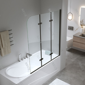 Écran de <span class=keywords><strong>baignoire</strong></span> en verre trempé facile à nettoyer à 3 panneaux de 6mm Écran de <span class=keywords><strong>baignoire</strong></span> pliant à charnière noire avec bande étanche - Product Image 2