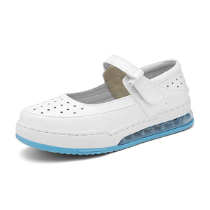 Zapatos de Enfermería Lenore para Mujer, de Cuero Blanco, Sin Cordones, Planos, Transpirables, con Orificios, Antideslizantes, Seguros, Cómodos para el Trabajo, Primavera/Verano - Product Image 1