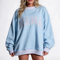 Sweatshirt Wanita Oversize Mockneck Garment Dyed 3D Puff Print Katun Fleece Pullover Jumper Atasan Kasual