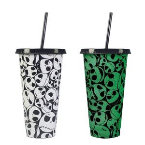 Vaso de plástico luminoso de una sola capa con diseño de calavera fantasma que cambia de color, personalizado de fábrica para Halloween 2024. - Product Image 5