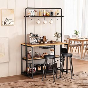 Mesa de Desayuno Industrial de Madera SENYU con 2 Taburetes, Isla de Cocina con Estante de Almacenamiento, Diseño Multifuncional - Product Image 2