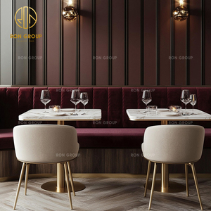 Mesa Redonda de Mármol Rojo de Lujo, Sofá de Terciopelo, Sillas de Espera para Hoteles, Cafeterías y Restaurantes, Muebles con Mesa para Cafetería - Product Image 3
