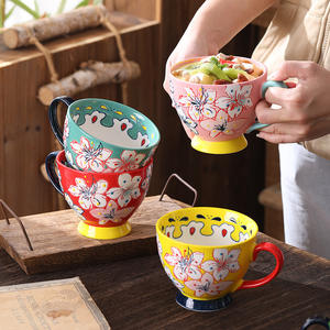 Dessiné à la main Relief céramique luxe écologique cadeaux d'affaires tasse haute valeur esthétique grande capacité personnalisable tasse de lait d'avoine - Product Image 2