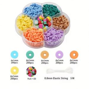 Kit de Fabricación de Pulseras de Arcilla DIY, 1200 Piezas de Cuentas Heishi de 6 mm con Dijes de Frutas, Cuentas de Perlas, Caja de Flores, Set de Manualidades de Joyería - Product Image 2