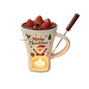 Mug en céramique de Noël à motif de dessin animé avec chauffe-bougie intégré pour fondue au chocolat, cadeau de vacances pour les couples - Product Image 5