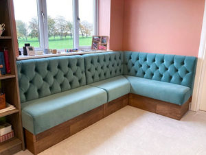 Muebles de restaurante modernos de lujo ligeros, banquete en forma de U de Dubái, mesa de café de comida rápida, cabina de madera, sofá de asiento con mechones para comedor - Product Image 6