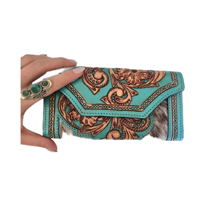 Conjunto de pulsera de Estilo Vintage para mujer, protección RFID, cierre de cremallera, estampado láser, billetera plegable de cuero genuino, embrague occidental - Product Image 1