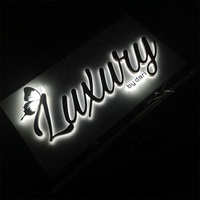 Nouvelles lettres rétroéclairées faciles à décorer ! Lettres rétroéclairées or rose pour extérieur, panneau en acier inoxydable blanc, enseignes lumineuses LED, enseigne commerciale LED personnalisée