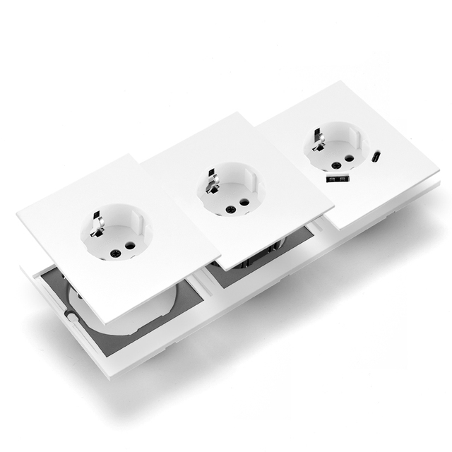 WESA Wall Switches and Sockets EU Twin Socket With USB Type C Multi Wall Plug Prise Maison Free Combination Luxury Modern Design