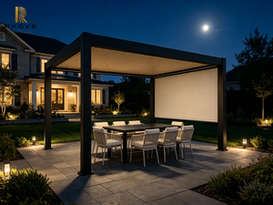 Pergola en aluminium RKOVE rectangulaire, noire, avec revêtement en poudre, moderne, pour extérieur, jardin, avec écran rétractable - Product Image 2