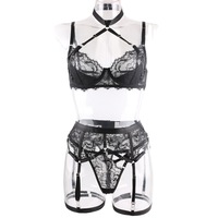 RUIYI Lingerie sexy en dentelle pour filles noires tendance See Thru Soutien-gorge licou sexy Lingerie Valentine