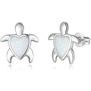 Isunni S925 esterlina chapados en rodio plata en forma <span class=keywords><strong>de</strong></span> corazón blanco Opal tortuga <span class=keywords><strong>de</strong></span> <span class=keywords><strong>mar</strong></span> pendiente <span class=keywords><strong>de</strong></span> joyería <span class=keywords><strong>de</strong></span> pendientes - Product Image 1