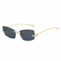 Lunettes de soleil rectangulaires sans monture XY2234, unisexes, avec branches en métal, verres dégradés UV400, monture dorée, style classique vintage