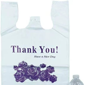 Sacs en plastique recyclables poignées offset imprimé «merci» pour chaussettes stockage fermeture thermique côté gousset salade utilisation de stockage - Product Image 1