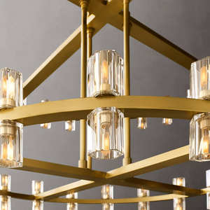 Round LED 2 Tier Chandelier Large Big Brass Chandelier For Living Room Foyer 60" Luxury Gold Crystal Chandelier - Product Image 3