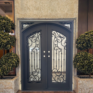 Ceja en la parte superior cuadrada Forjado a mano <span class=keywords><strong>Trabajo</strong></span> de desplazamiento elegante Bisagra de Puerta de Hierro de acero doble Operable Vidrio transparente Acabado de estilo personalizado - Product Image 3