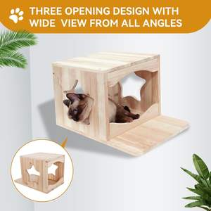 Juego de estantes de pared de madera maciza para gatos, 7 Uds., moderno, bricolaje, casas de estrellas, condominios, perchas, poste para rascar, puente para gatitos, muebles para mascotas - Product Image 3
