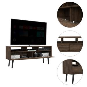DB Hamburg Modern Farmhouse TV Stand for TVs up to 60\" Four Legs Three Open <b>Wooden</b> <b>Shelves</b> TV Cabinet for Living Room - Product Image 4