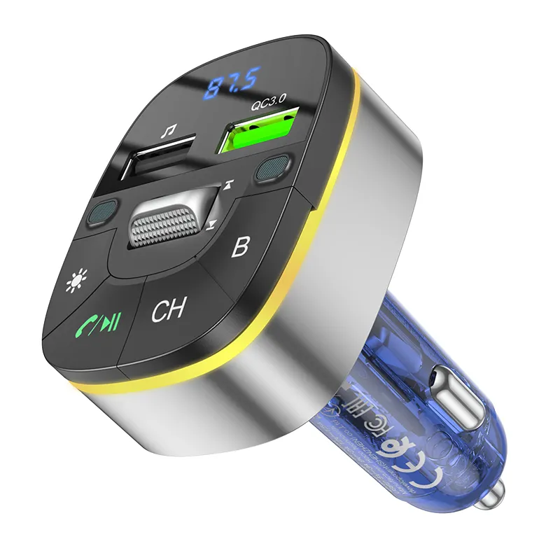 HOCO E71 Crystal Transparent QC3.0 Car BT FM Transmitter Dual USB Car Fast Charging Adapter