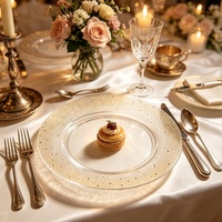 Assiette de présentation décorative en plastique transparent de 13 pouces, bordure dorée, pour mariage, banquet, hôtel, mise en place de table
