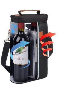 Sac isotherme personnalisé pour 2 bouteilles, en cuir et toile, rembourré, pour sublimation, portable, réutilisable, pour vin et glace - Product Image 2