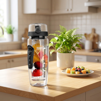 Bouteille d'eau Tritan sans BPA de 32 oz avec infuseur à fruits, couvercle à clapet anti-fuite et poignée en caoutchouc pour la gym et les sports