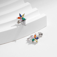 Anting-Anting Perak 925 Sterling Berbentuk Bunga Pelangi Warna-Warni dengan Zirkonia Kubik Segitiga untuk Wanita Perhiasan Berkualitas